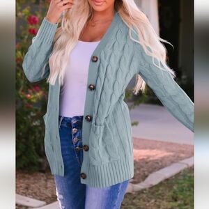 Casual Long Sleeve V Neck Button Down Open Front Soft Knit Cardigan Sweater